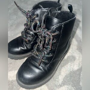 Toddler Girl Old Navy Black Lace-Up Boots Colorful Laces